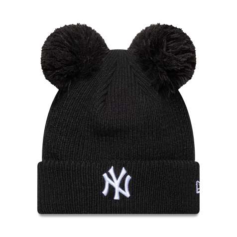 New Era Womens NY Yankees double pom ribbed beanie in black - view 1