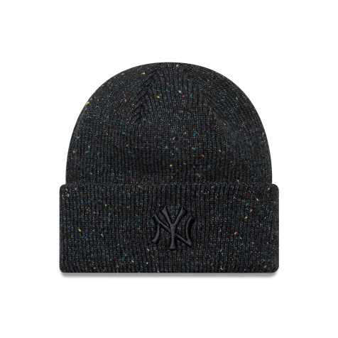 New Era Womens NY Yankees metallic knit wide cuff beanie in black - view 1