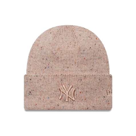 New Era Womens NY Yankees metallic knit wide cuff beanie in pink - view 1
