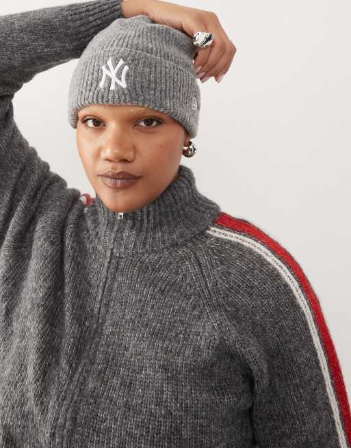 New Era – Womens – NY Yankees – Szara czapka beanie z mieszanki wełny z szerokim mankietem