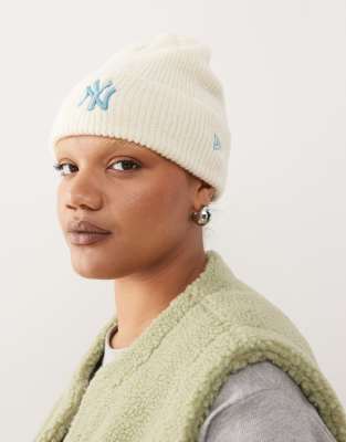 New Era New Era Womens NY Yankees wool blend wide cuff beanie in beige-Neutral