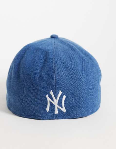 New Era X ASOS exclusive czapka typu flat cap z logo NY Yankees z denimu w średnim odcieniu niebieskiego - view 1