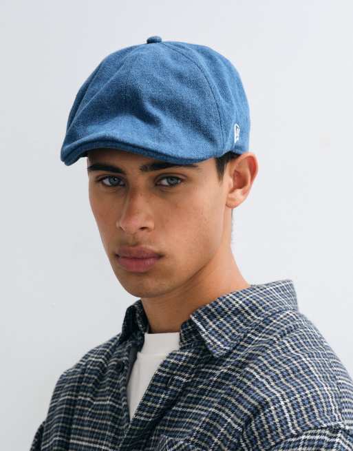 New Era X ASOS exclusive NY Yankees logo denim flat cap in midwash blue, 3 of 4