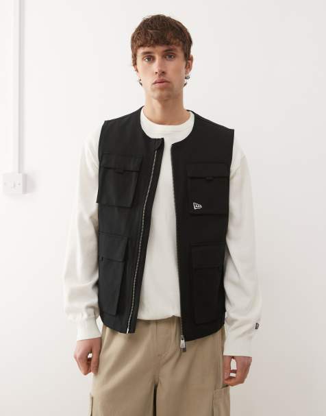 New Era zip through utility vest with pockets in black - view 1