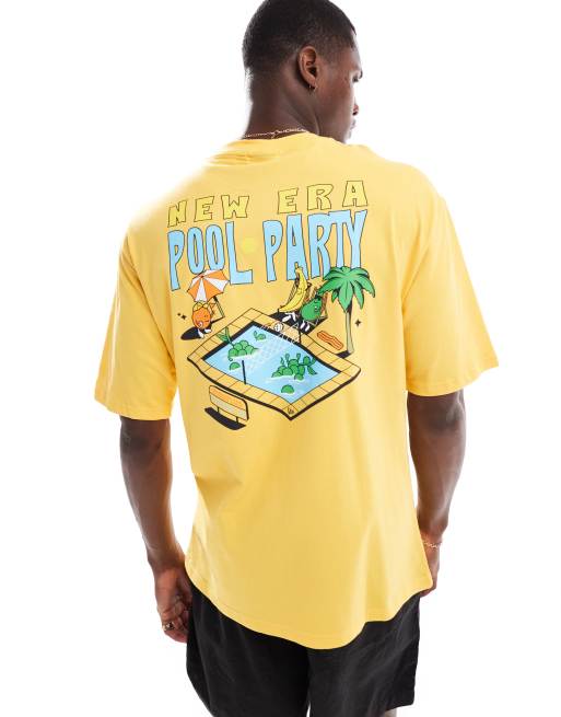 New Era – Żółty T-shirt z grafiką i napisem „Pool Party”