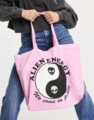 New Girl Order alien energy yin yang large tote bag in pink