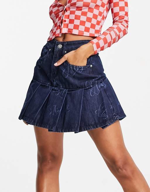 New Girl Order angel mini denim tennis skirt in indigo blue