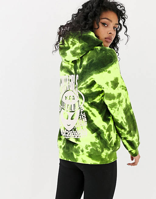 New Girl Order boyfriend hoodie with alien graphic in tie dye | ASOS