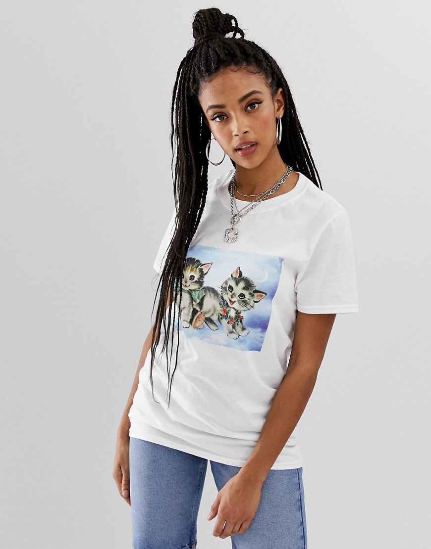 New Girl Order boyfriend t-shirt with too cute to care graphic-White