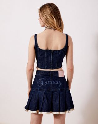 New Girl Order bunny motif mini denim skirt in blue co-ord
