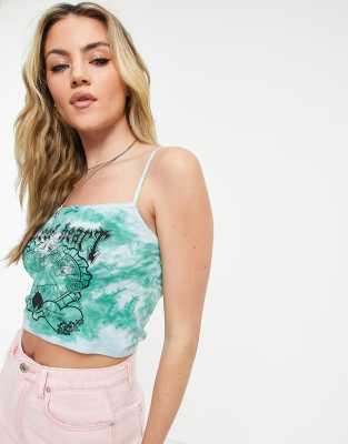 New Girl Order cami crop top with sweet heart graphic in tie dye
