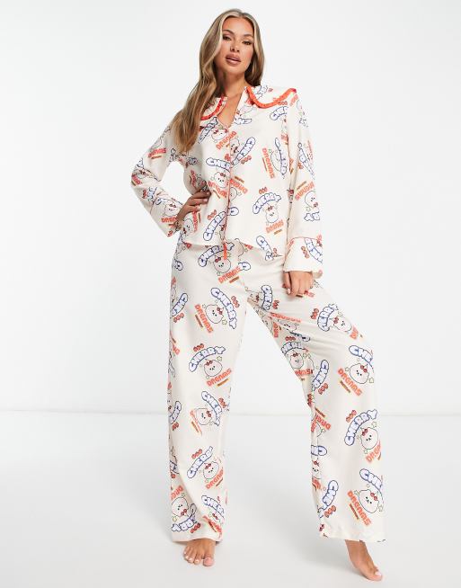 New Girl Order cherry dreams top and pants pyjama set in cream