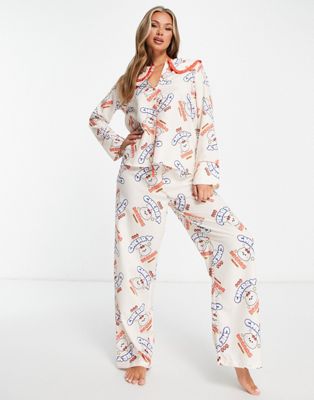 New Girl Order cherry dreams top and trouser pyjama set in cream
