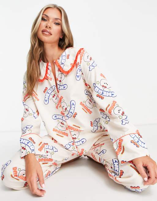 Womens trouser pyjama set hot sale