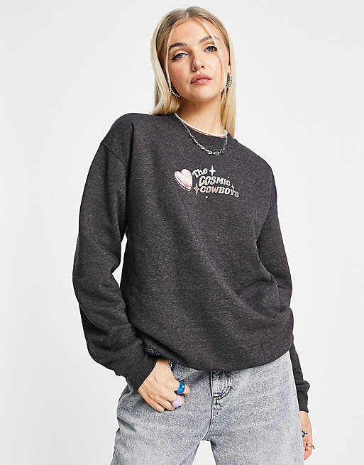 Hoodies & Sweatshirts New Girl Order cosmic cowboys sweatshirt in washed black 