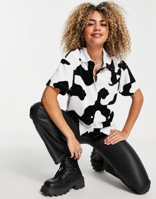 New Girl Order cow print velour shirt