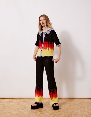 New Girl Order crochet flame wide leg trousers in multi co-ord
