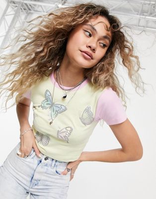 New Girl Order cropped t-shirt with butterfly prints