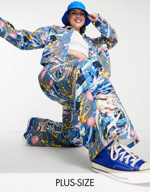 New Girl Order Curve anime print straight leg jeans in blue (part of a set)
