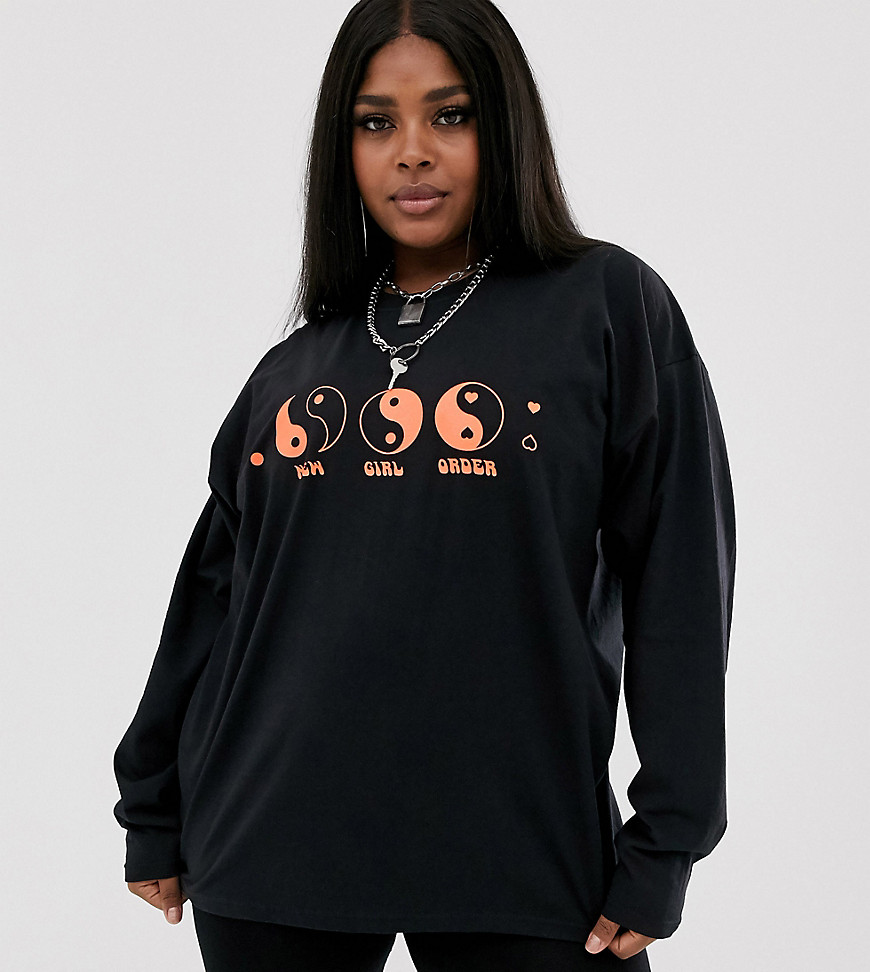 New Girl Order Curve – Avslappnad långärmad t-shirt med yin and yang-grafik-Svart