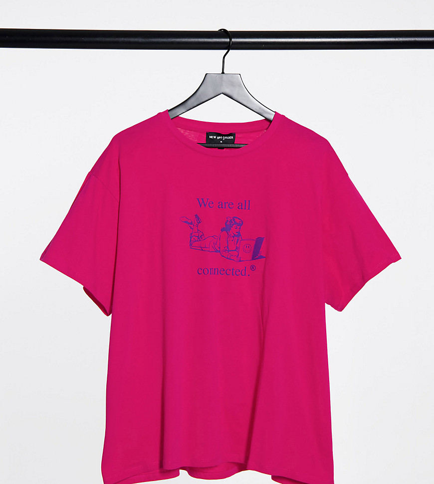 New Girl Order – Curve – Avslappnad t-shirt med 'connected'-tryck-Pink