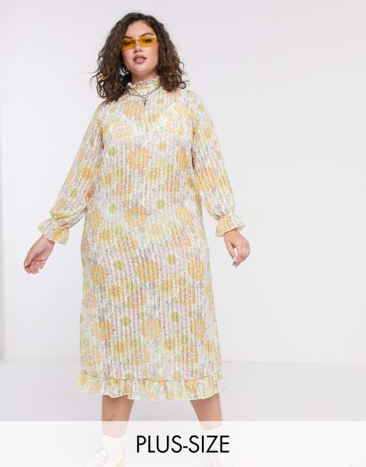 New Girl Order Curve – Blommig plisserad maxiklänning med hög krage i skirt material