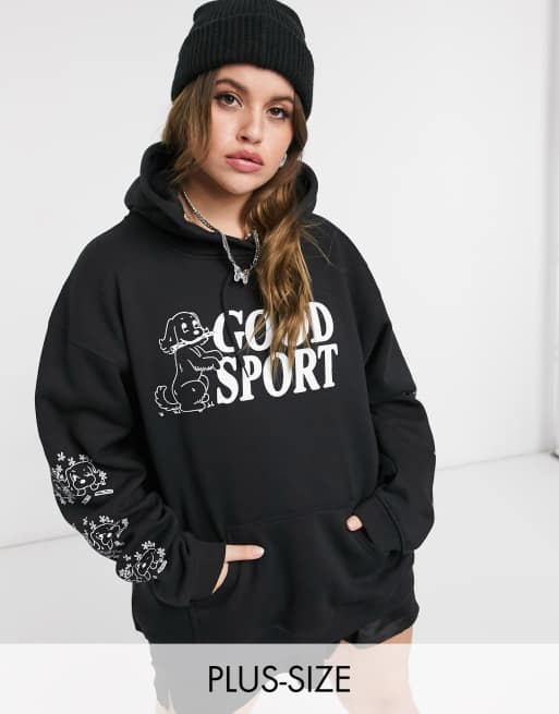 New Girl Order Curve – Bluza oversize z kapturem i napisem „Good sport” z motywem psa