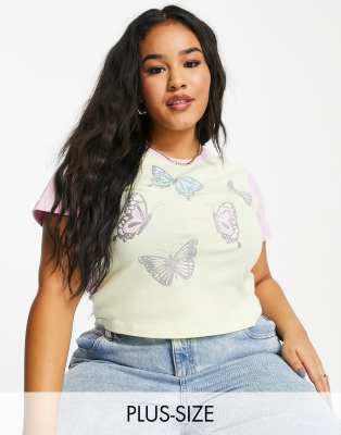 New Girl Order Curve New Girl Order Curve cropped t-shirt with butterfly prints-White