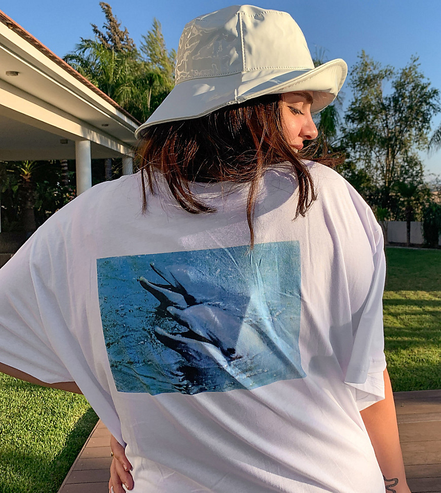 New Girl Order Curve dolphins back print t-shirt dress-White