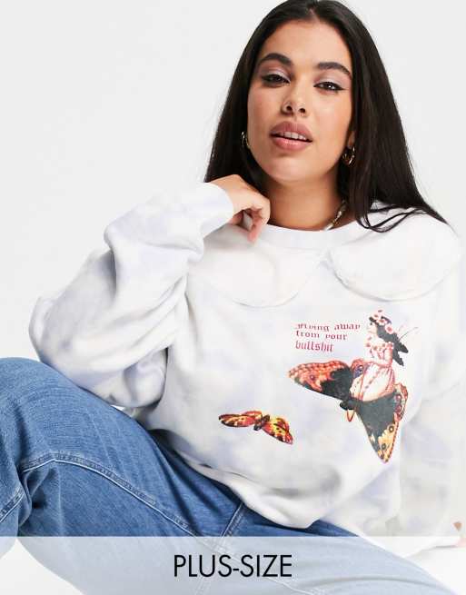 New Girl Order Curve - Felpa comoda tie-dye con volant sul colletto e grafica di fata
