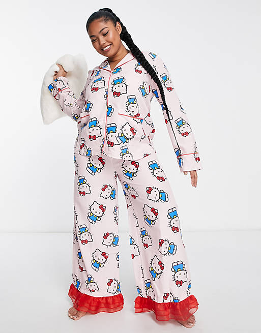 New Girl Order Curve Hello Kitty printed revere trouser pyjama set