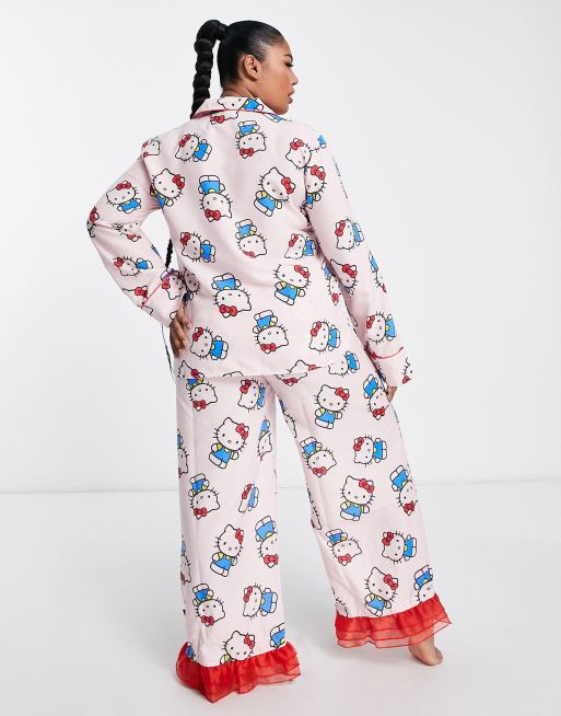 New Girl Order Curve Hello Kitty printed revere trouser pyjama set with  organza trim in pink and red | ASOS