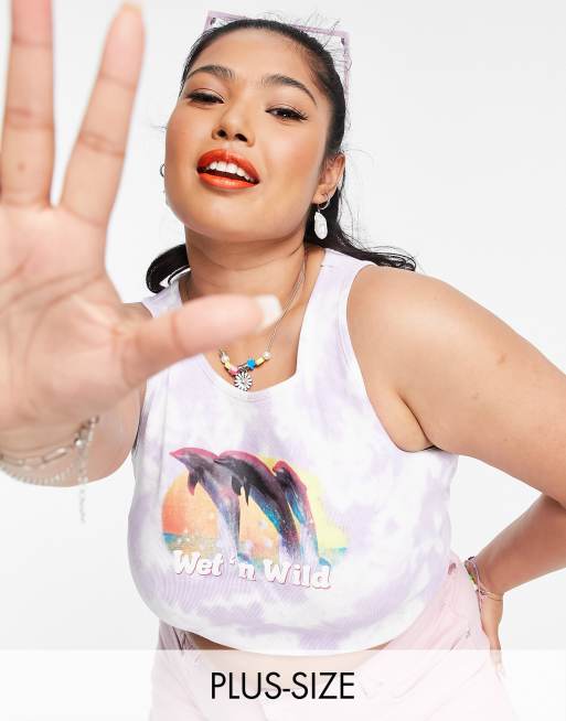 New Girl Order Curve – Kurzes, geripptes Trägertop mit Delfinprint