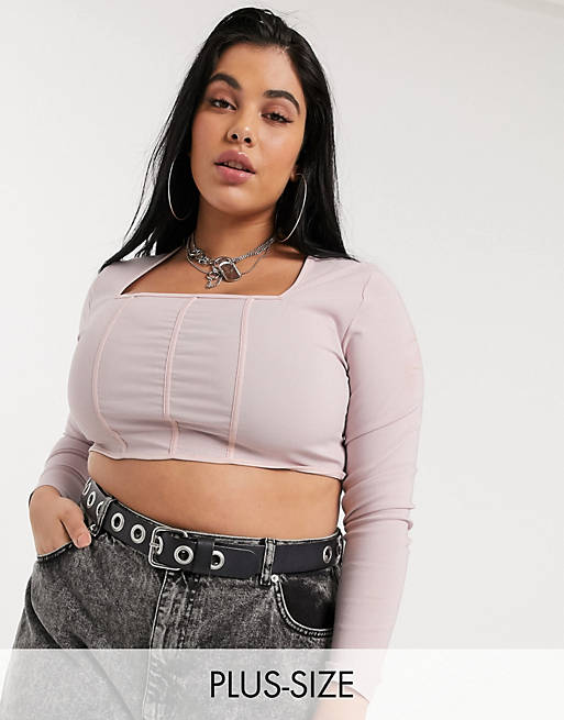 New Girl Order Curve long sleeve corset effect crop top co-ord