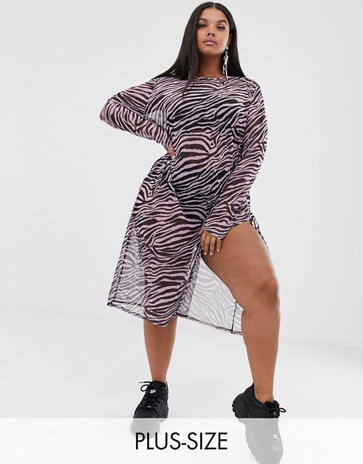 New Girl Order Curve long sleeve midi dress in zebra mesh