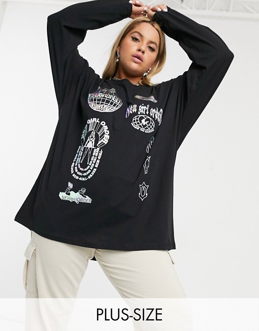 New Girl Order Curve long sleeve t-shirt with reflective graphic co-ord