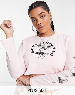 New Girl Order Curve long sleeve top with cheer graphic in pink