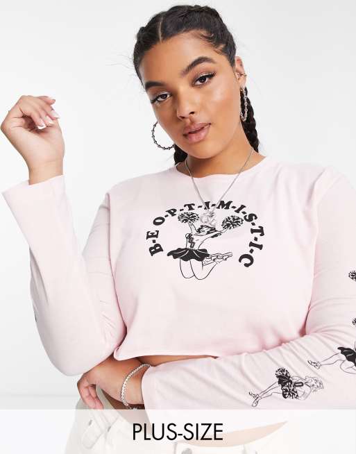 New Girl Order Curve long sleeve top with cheer graphic in pink