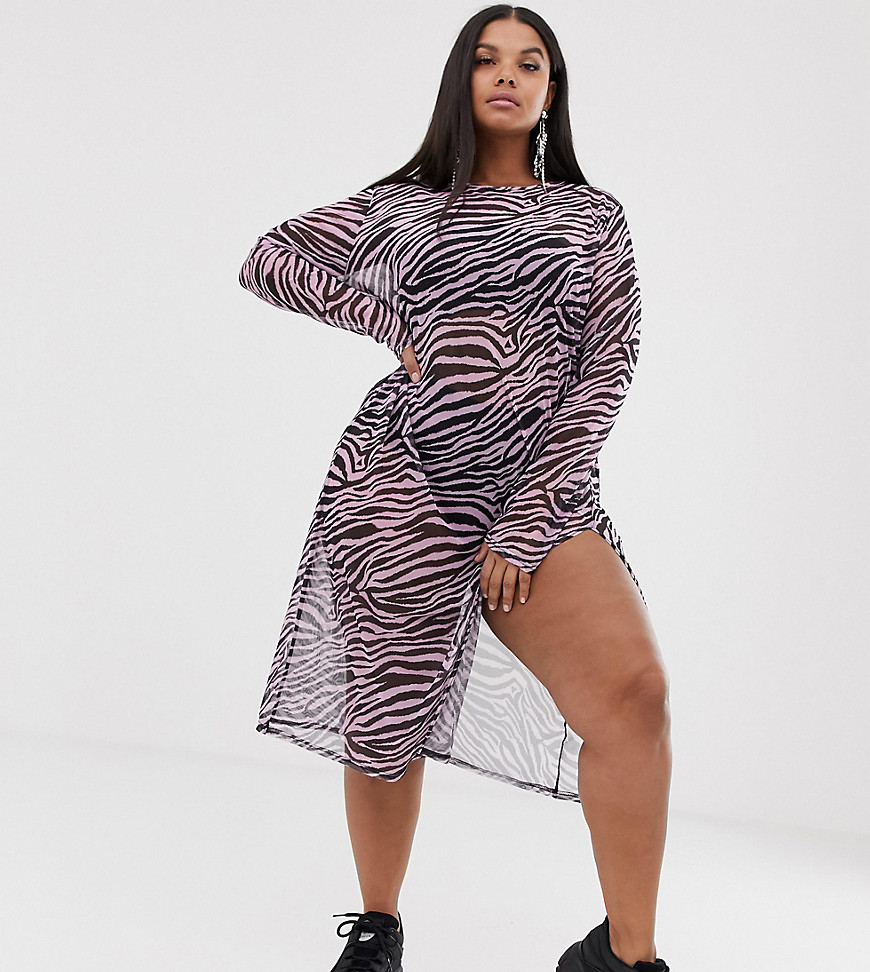 New Girl Order Curve - Midi-jurk met lange mouwen van zebra mesh-Roze
