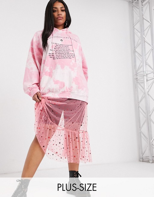 New Girl Order Curve midi skirt in star print mesh with ruffle hem