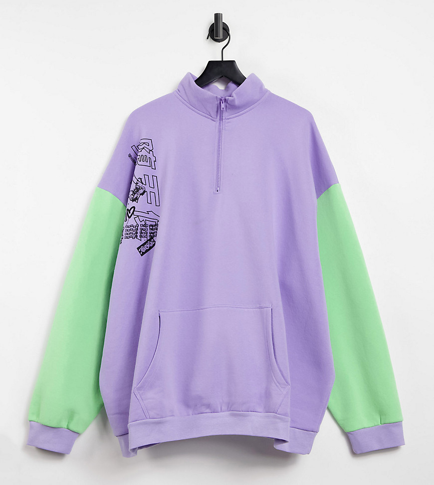 New Girl Order Curve oversized funnel neck sweatshirt with graphics in color block-Purple