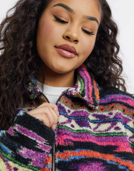 New Girl Order Curve oversized half zip in vintage print fleece ASOS