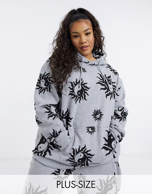 New Girl Order Curve oversized hoodie in all over ying and yang print co-ord