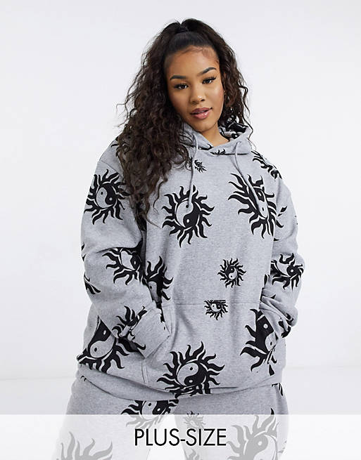 New Girl Order Curve oversized hoodie in all over ying and yang print ...