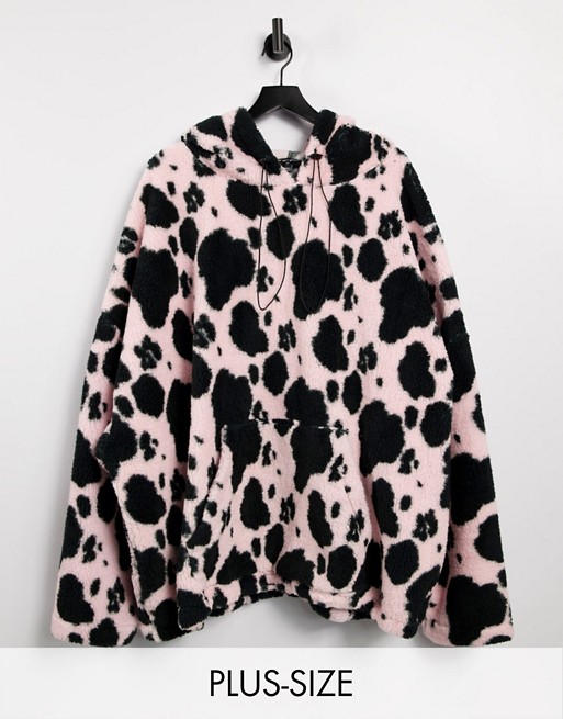 New Girl Order Curve oversized hoodie in cow print fleece