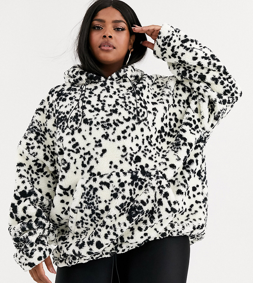 New Girl Order Curve oversized hoodie in dalmatian fleece with toggle tie-Multi