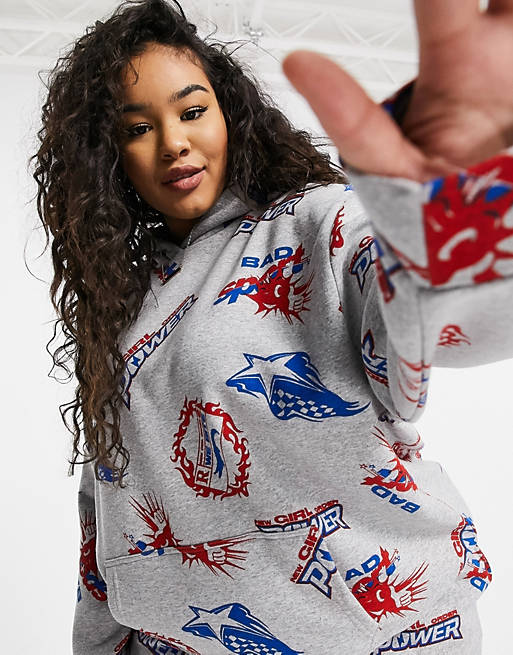 Hoodies & Sweatshirts New Girl Order Curve oversized hoodie in mix graphic co-ord 