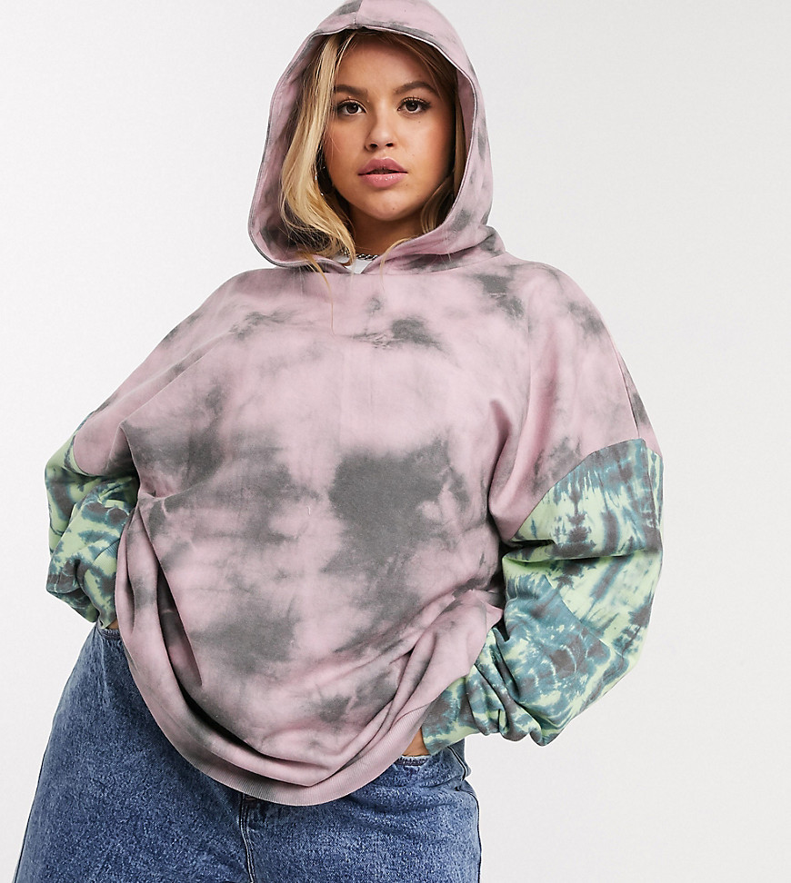 New Girl Order Curve - Oversized hoodie met gemixte tie-dye print en contrasterende print op de achterkant-Multi