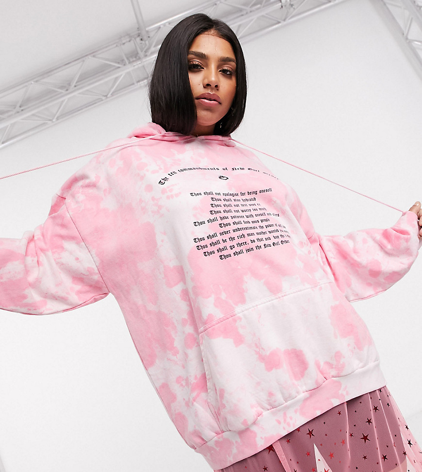 New Girl Order Curve - Oversized hoodie met tie-dye en tekstprint-Roze