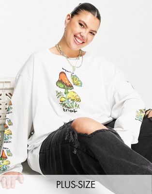 New Girl Order Curve oversized long sleeve t-shirt with mushroom graphics